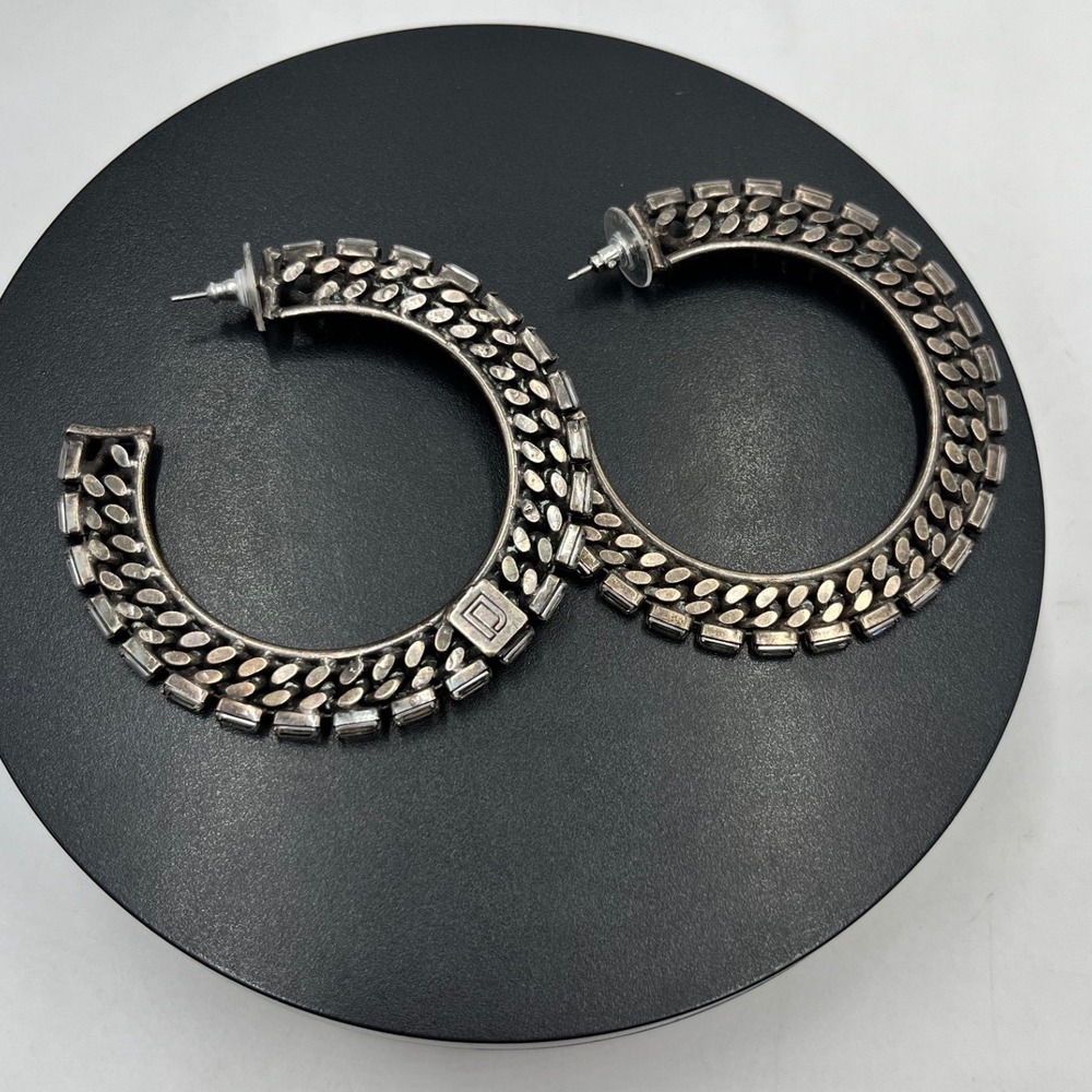 Dannijo Designer Gunmetal Gray large Textured Rhinestone Hoop Earrings